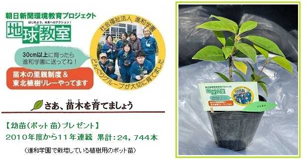 朝日新聞「地球教室」参加賞 ～ 進和学園の苗木ご利用に感謝！ ～